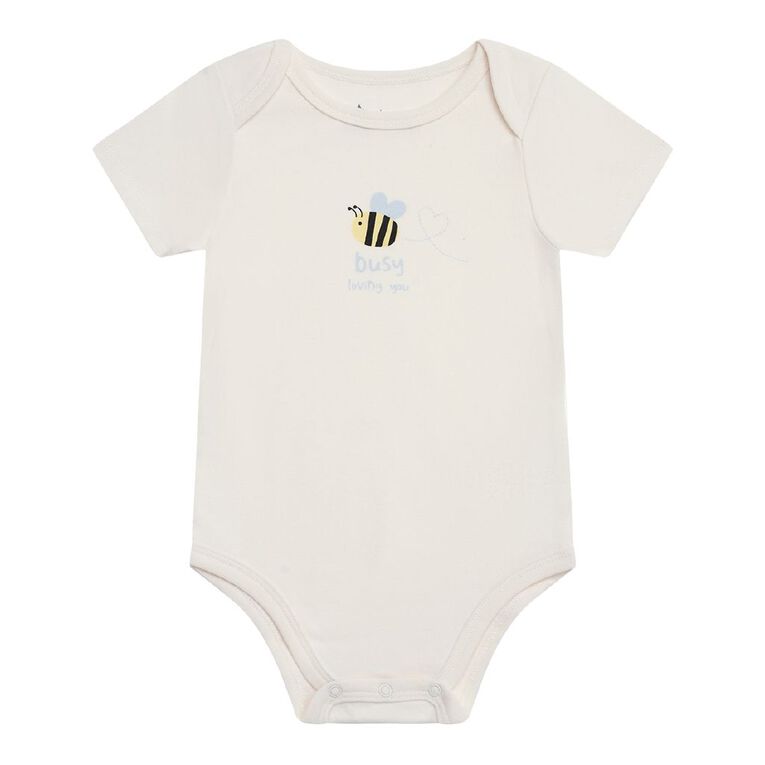 Young Original Babies' Short Sleeve Printed Bodysuit 3 Pack, Cream, hi-res