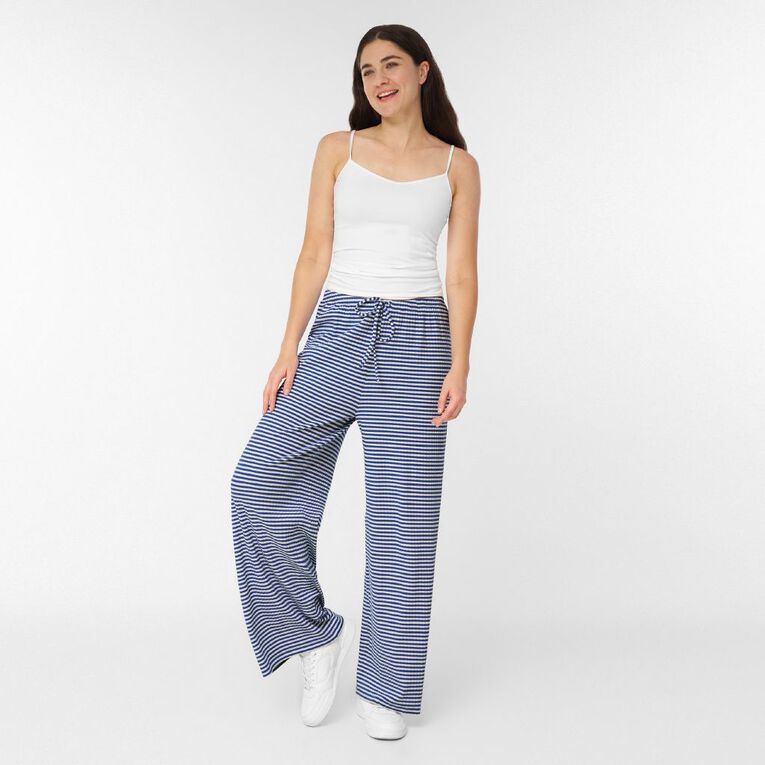 H&H Women's Rib Drawcord Wide Leg Pants, Blue Mid, hi-res