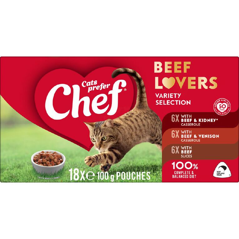 Chef Variety Beef Lovers Loaf Pouches Cat Food 18 x 100g, , hi-res
