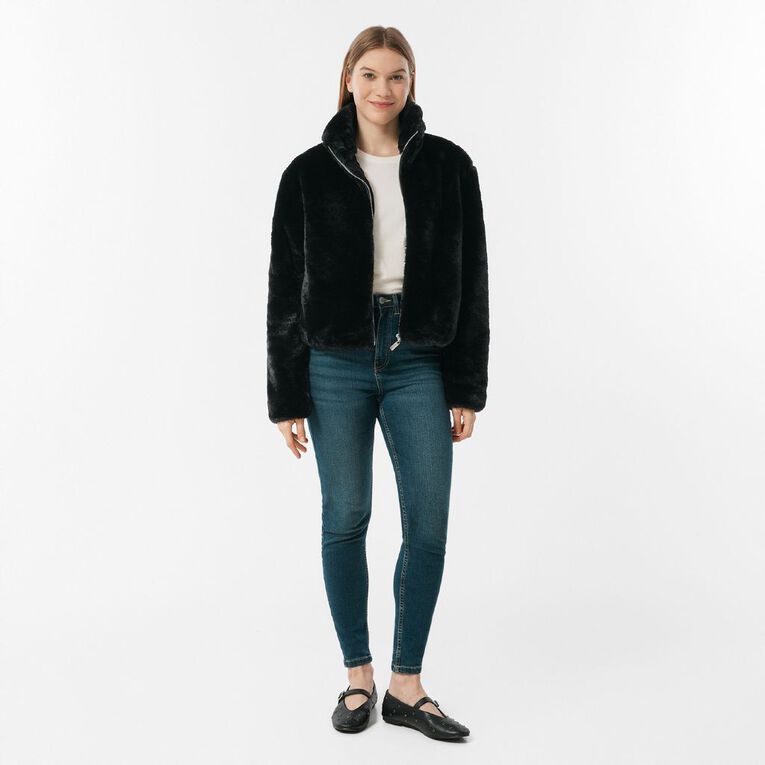 H&H Women's Faux Fur Jacket, Black, hi-res