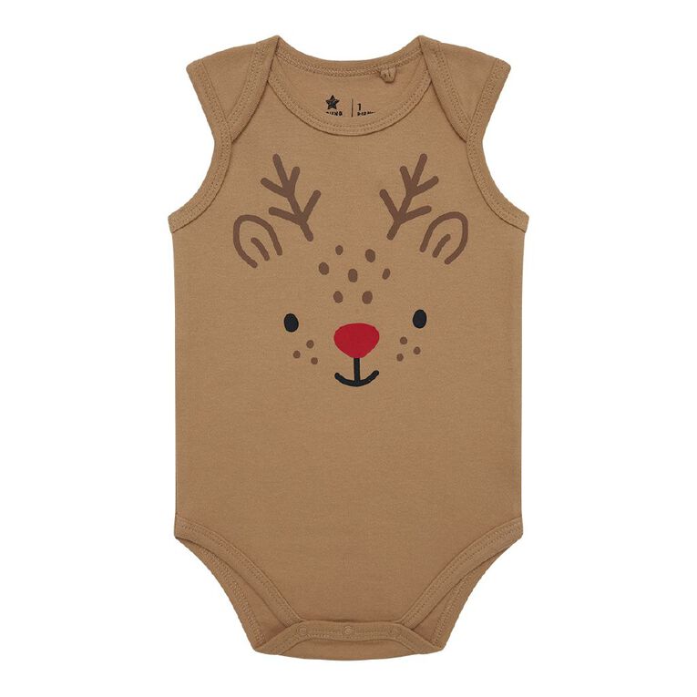 Young Original Babies' Sleeveless Christmas Bodysuit, Brown Mid, hi-res