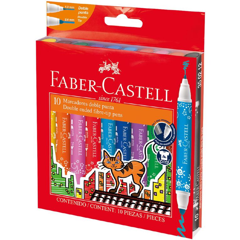 Faber-Castell Double Ended Fibre Tip Markers Wallet of 10 Multi-Coloured, , hi-res