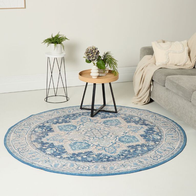Living & Co Rug Poly Print Blue 180cm, , hi-res
