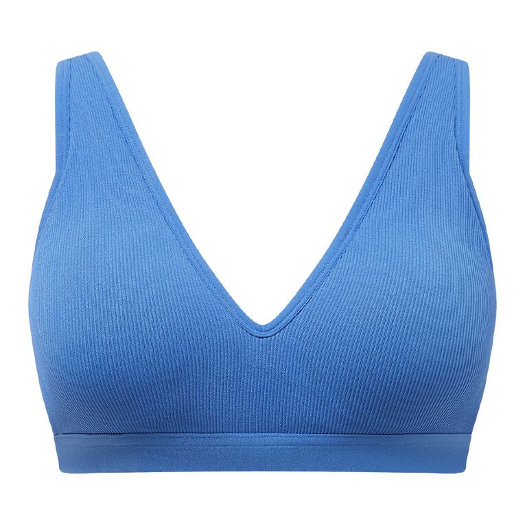 H&H Women's Rib Wirefree Seamfree Soft Cup Bra, Blue Mid, hi-res