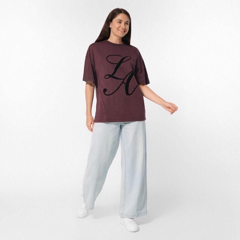 H&H Women's Short Sleeve Boyfriend Graphic Tee, Brown Dark DEC CHOC, hi-res