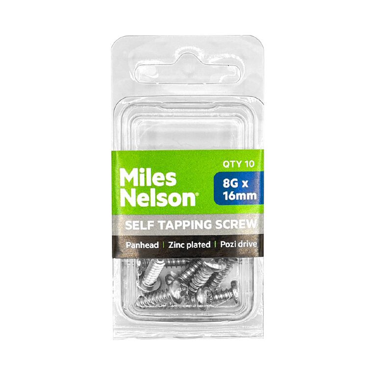 Miles Nelson Zinc Pozi Drive Pan Head Self Tapping Screw 8g x 16mm 10 Pk, , hi-res