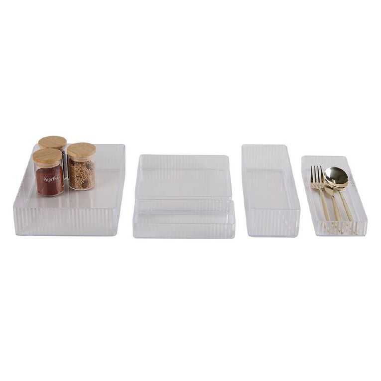 Living & Co 5 Piece Rib Draw Organiser Clear, , hi-res