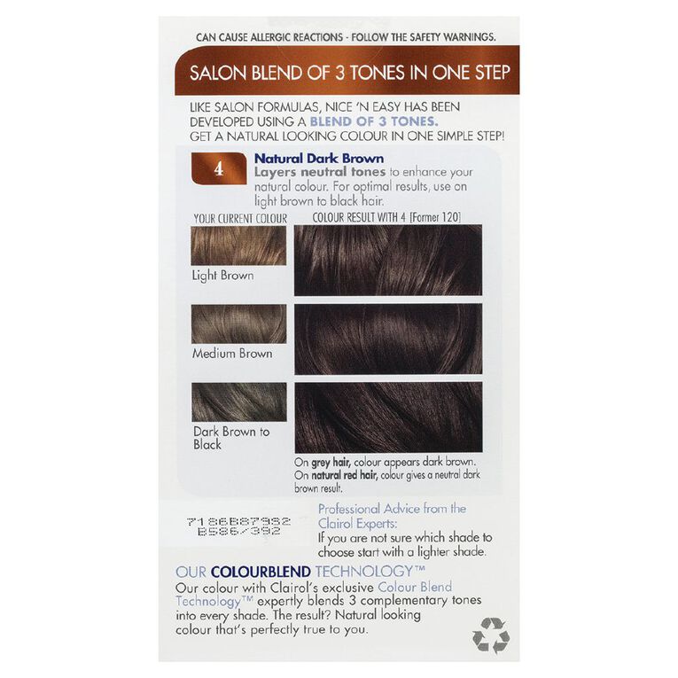 Clairol Nice N Easy Permanent Hair Colour Dark Brown 4, , hi-res