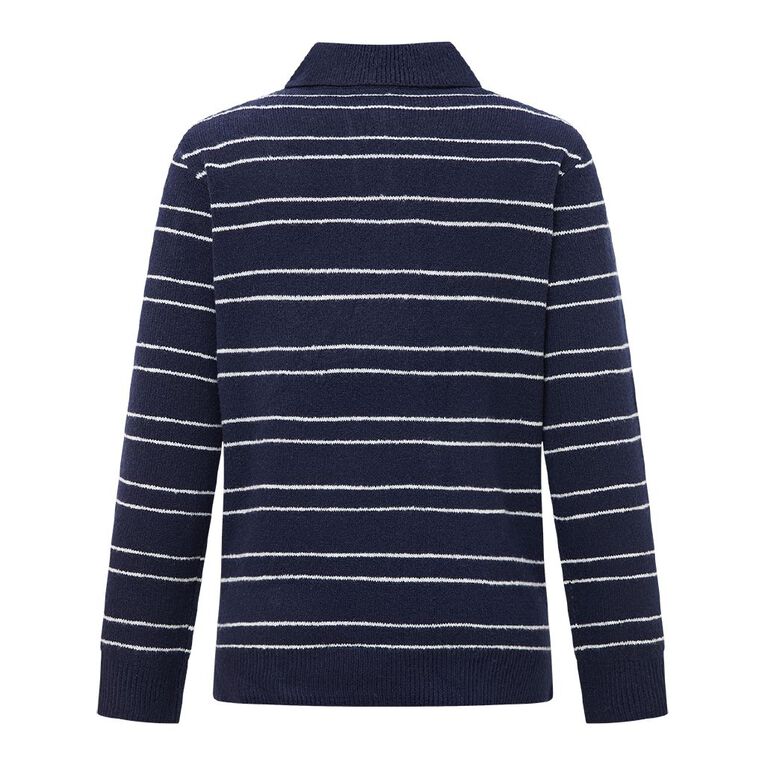 H&H Women's Relaxed Strike Button Polo Knit Jumper, Navy, hi-res