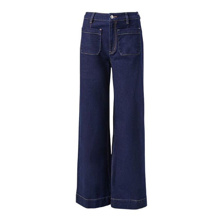 H&H Women's Patch Pocket Wide Leg Jeans, Denim Dark, hi-res