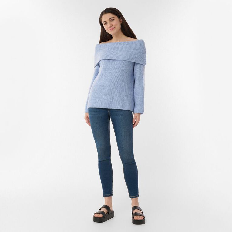 H&H Women's Long Sleeve Off Shoulder Knit Jumper, Blue Light, hi-res