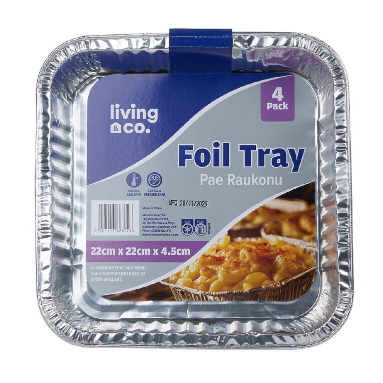Living & Co Foil Tray 22 x 22cm 4 Pack, , hi-res