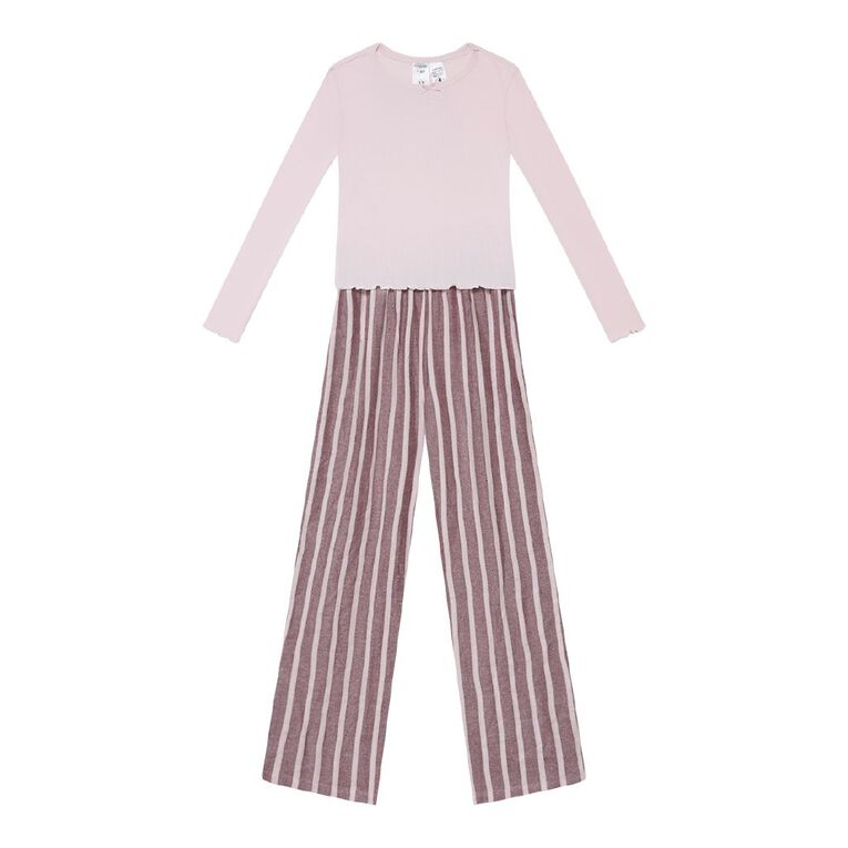 H&H Girls' Pointelle and Flannelette Pyjama Set, Red Mid, hi-res