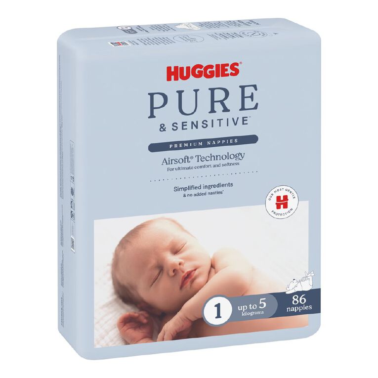 Huggies Pure and Sensitive Nappies Size 1 86x2, , hi-res