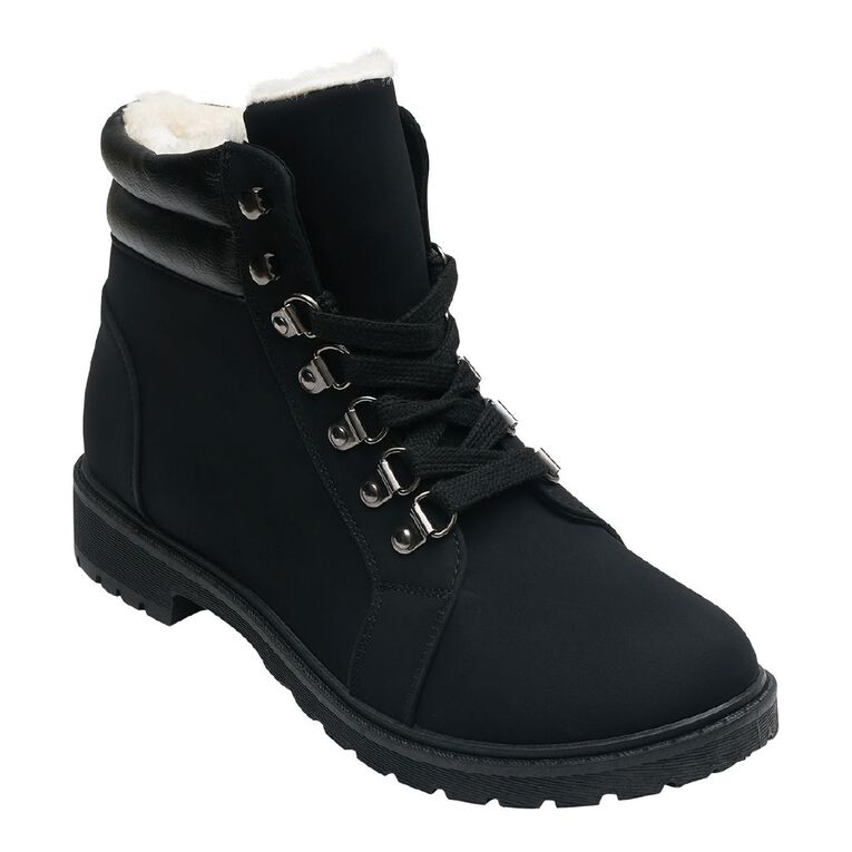 H&H Women's Combat Collar Boots, Black, hi-res