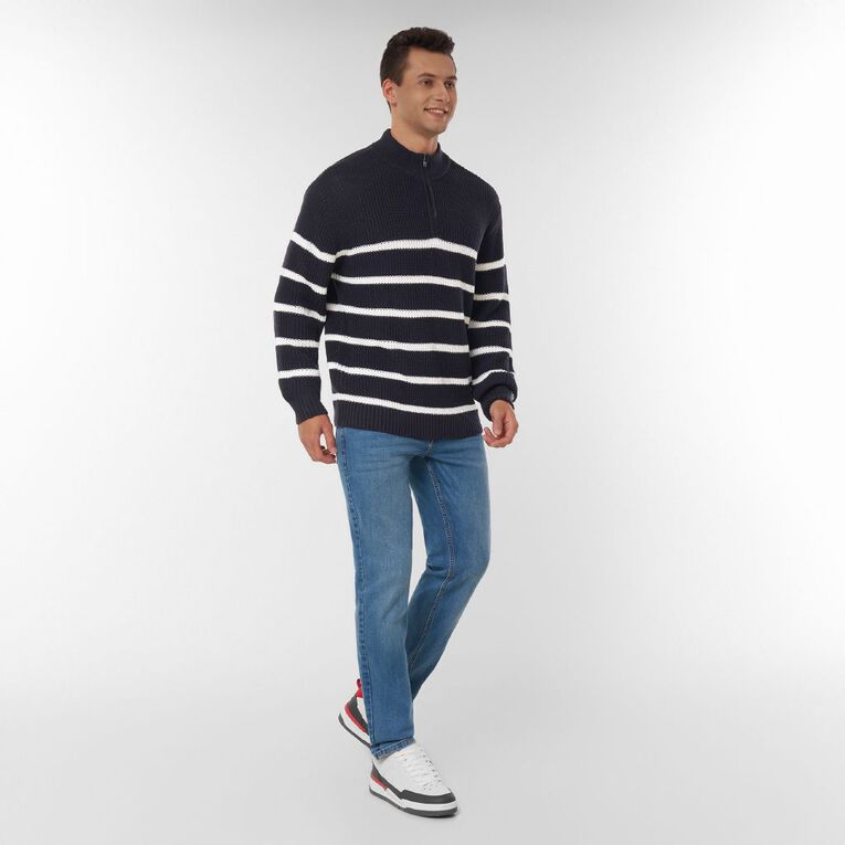 H&H Men's QTR Zip Fisherman Rib Pullover, Navy, hi-res