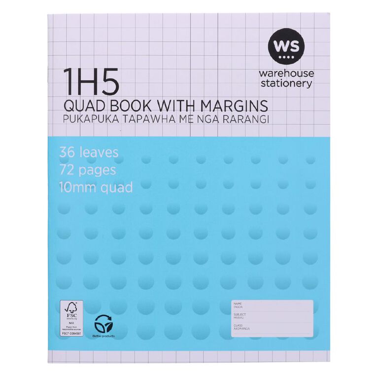 WS Exercise Book 1H5 with Margins 36 Leaf White, , hi-res