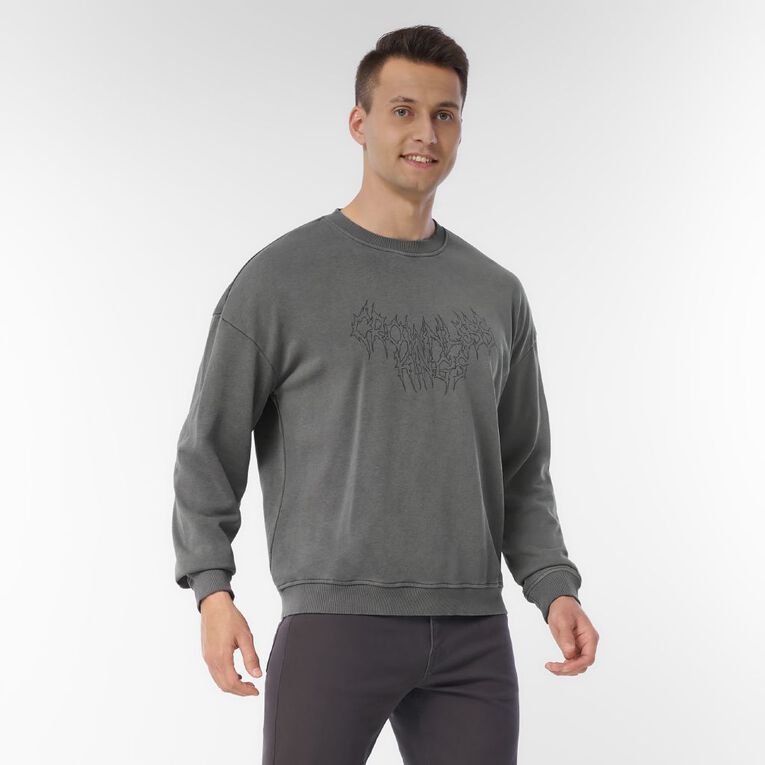 Garage Men's Terry Fleece Crewneck, Grey Mid, hi-res