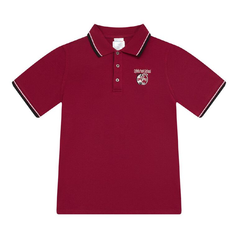 Schooltex Sylvia Park Short Sleeve Polo with Embroidery, Burgundy, hi-res