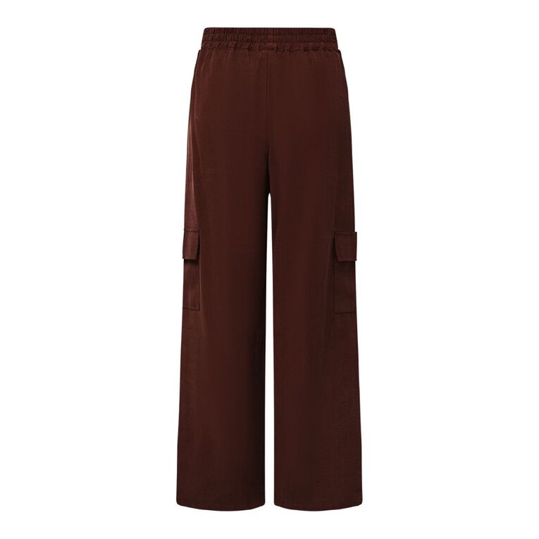 H&H Women's Twill Wide Leg Relaxed Cargo Pants, Brown Dark SPOTS, hi-res