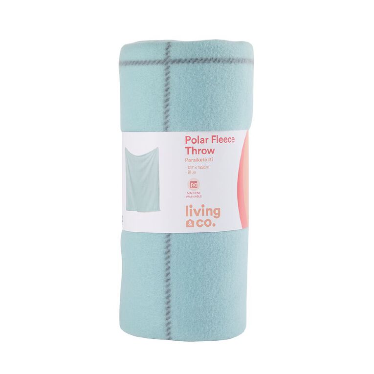 Living & Co Polar Fleece Throw Grid Blue 127cm x 152cm, , hi-res