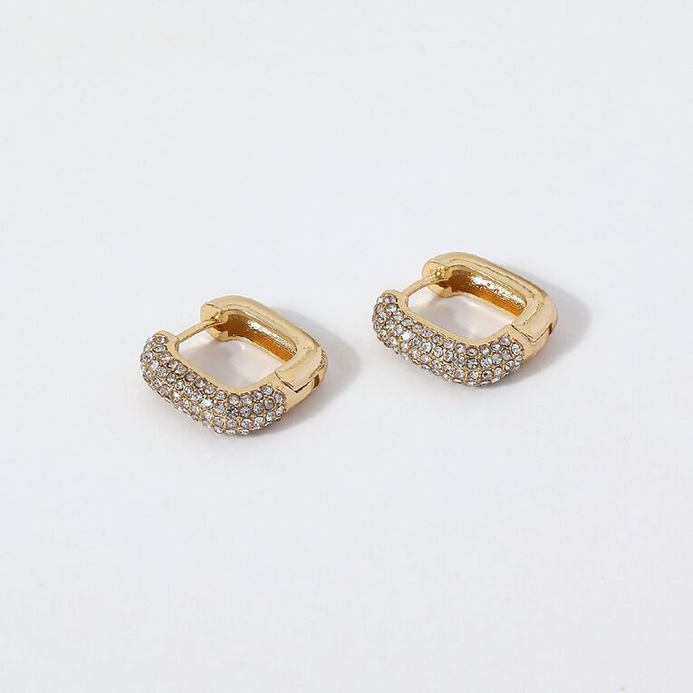 Diamante Chunky Hoop Earrings Gold Plated, , hi-res