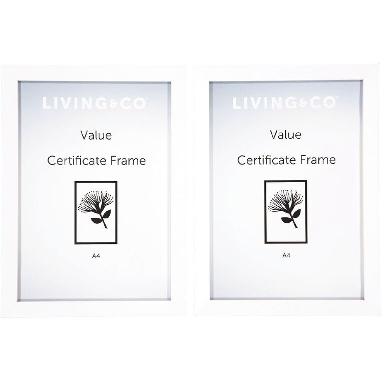 Living & Co Value Certificate Frame 2 Pack White A3, White, hi-res