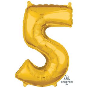 Anagram Mid-Size Shape Gold Number 5 Balloon