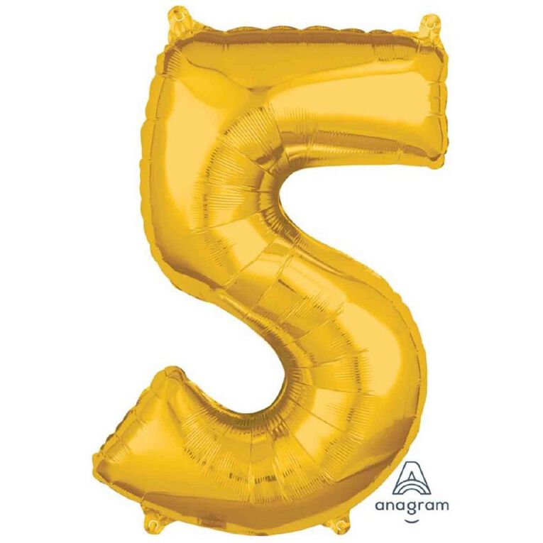 Anagram Mid-Size Shape Gold Number 5 Balloon, , hi-res