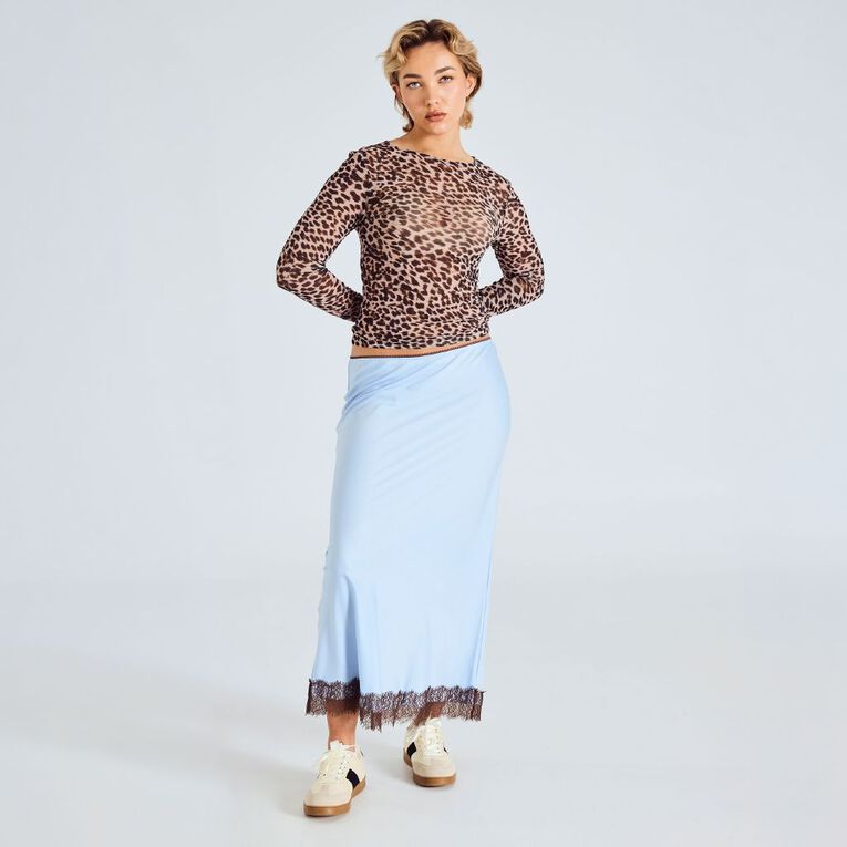 BRDRLESS Elle Satin Lace Maxi Skirt, Blue Light, hi-res