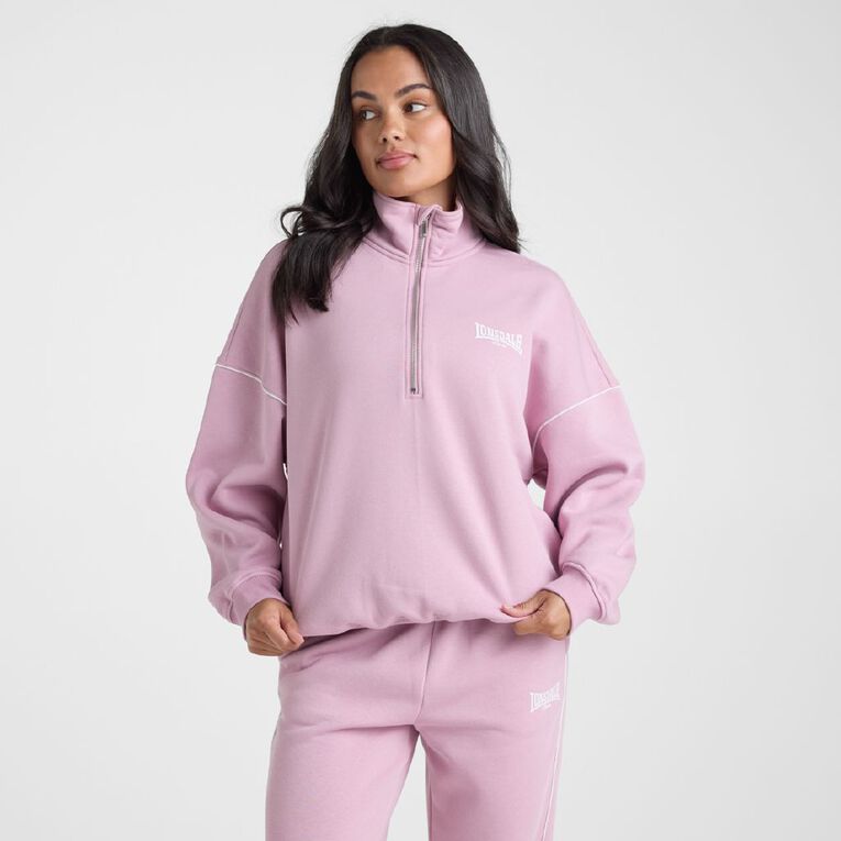 Lonsdale Women's Quarter Zip Sweatshirt, Pink, hi-res