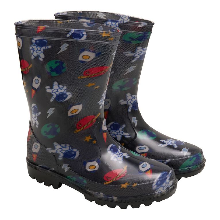 Young Original Senior Kids' Printed Light Up Gumboots, Black, hi-res