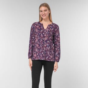 H&H Women's Long Sleeve Print Gather Top