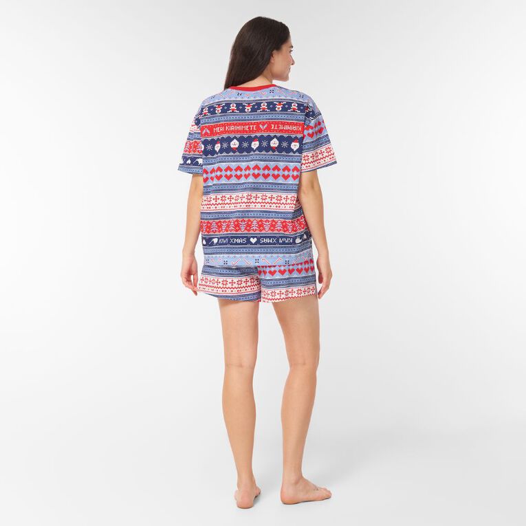 H&H Women's Family Christmas Tee & Shorts Pyjama Set, Blue Light, hi-res