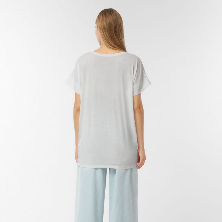 H&H Women's V Neck Drop Shoulder Tunic Top, White, hi-res