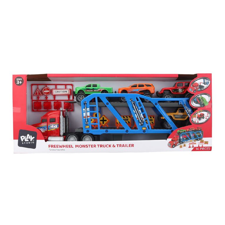 Play Studio Freewheel Monster Truck & Trailer, , hi-res