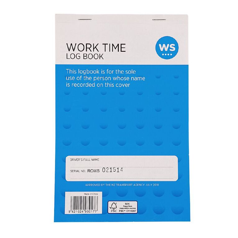 WS Work Time Log Book 50 Leaf Green Mid, , hi-res