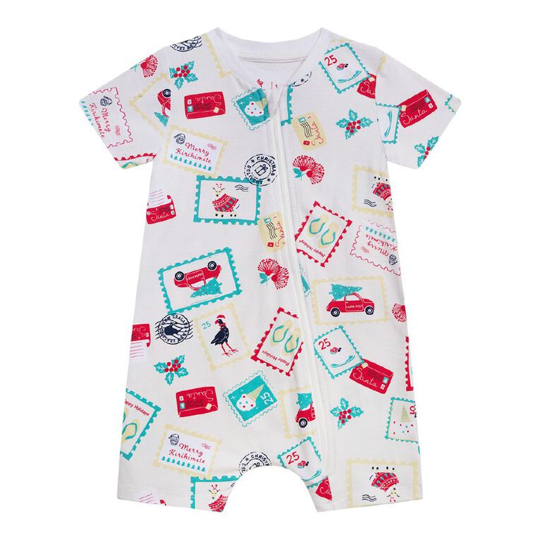 Young Original Babies' Short Sleeve Zip-Thru Christmas All-in-One, Cream, hi-res