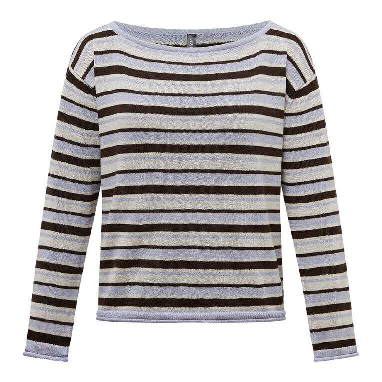 H&H Women's Off Shoulder Long Sleeve Knit, Blue Mid, hi-res