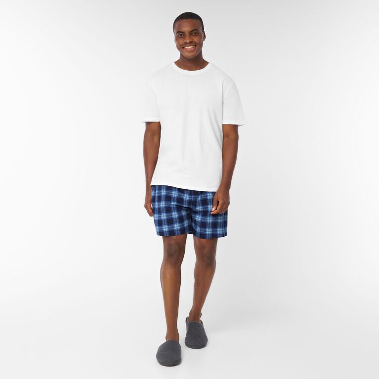 H&H Men's Flanelette Pyjama Shorts, Blue Dark, hi-res