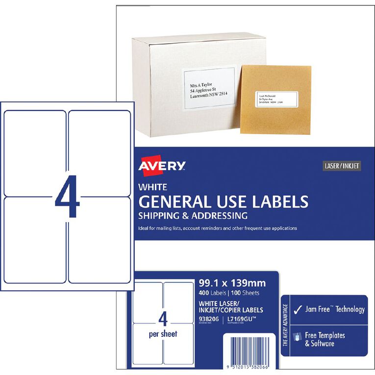 Avery General Use Labels White 400 Labels, , hi-res