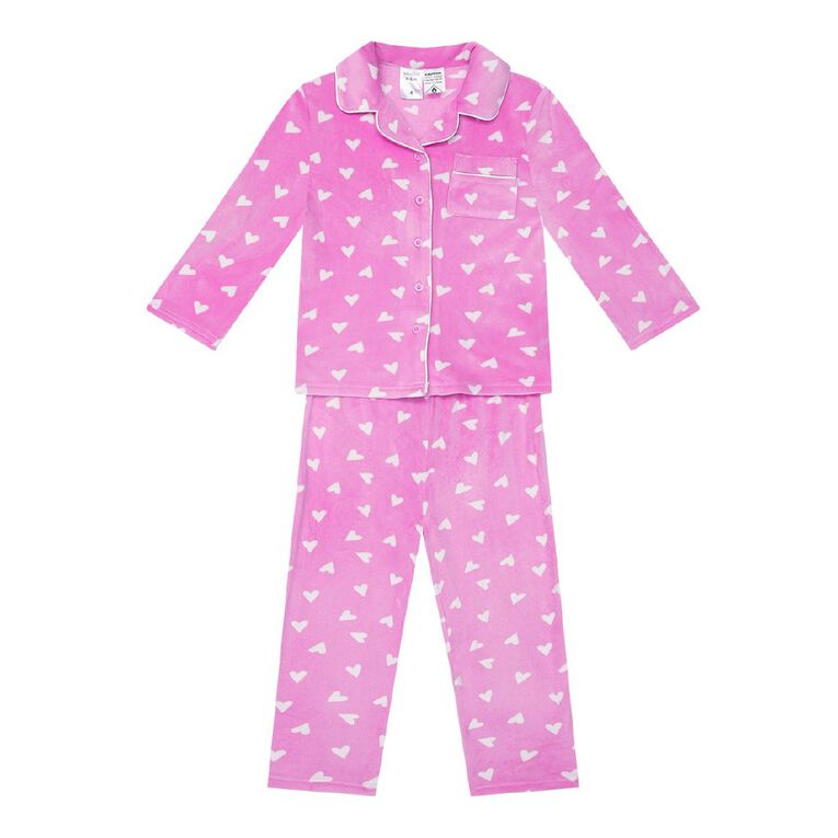 H&H Girls' Soft Mink Button Up Pyjama Set, Pink Light, hi-res