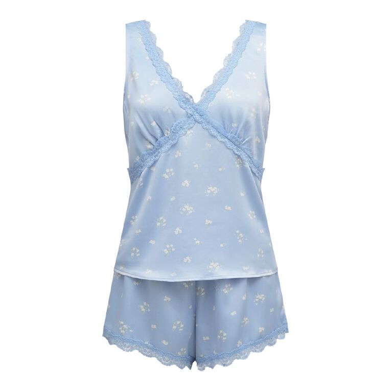 H&H Women's Satin Camisole Pyjama Set, Blue Light, hi-res