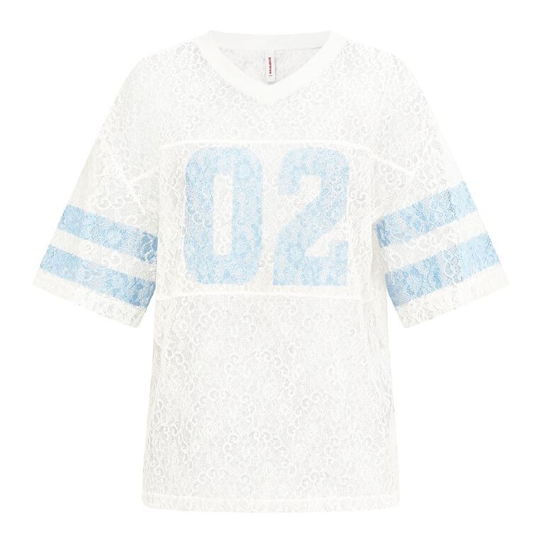 BRDRLESS Aria Lace Short Sleeve Sport Tee, White, hi-res