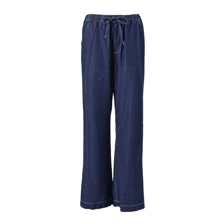 H&H Women's Wide Leg Pull On Jeans, Denim Mid, hi-res