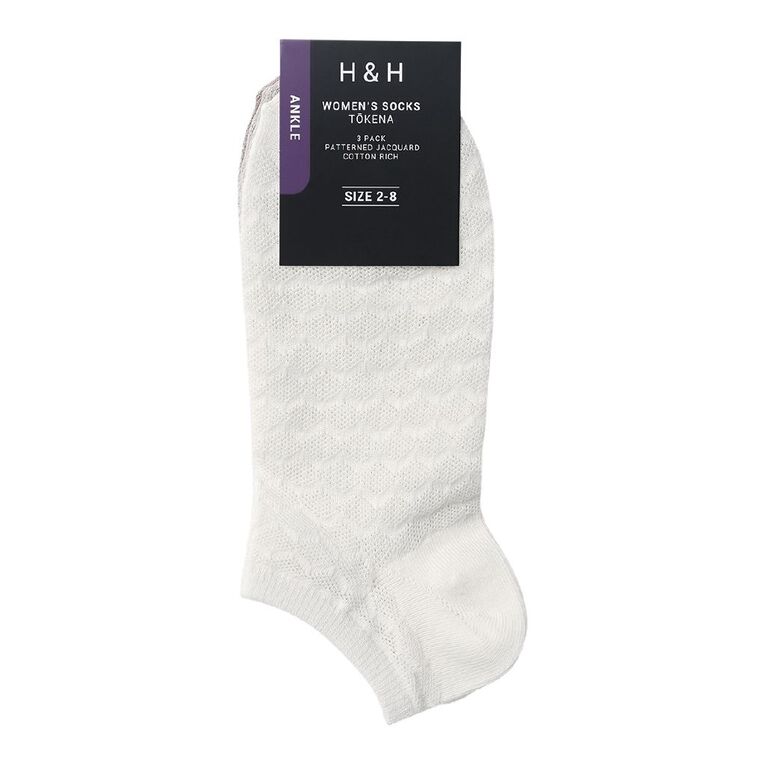 H&H Women's Patterend Ankle Socks 3 Pack, Cream, hi-res