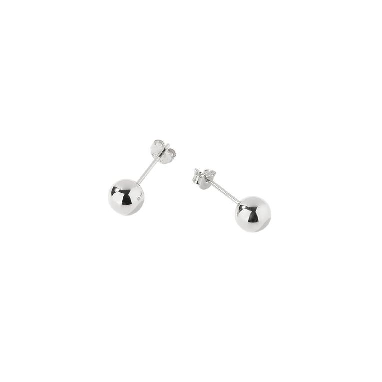 Sterling Silver Ball Stud Earrings 6mm, , hi-res