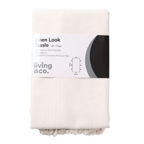 Living & Co Tablecloth Linen Look Tassle Edge Natural 150cm x 225cm