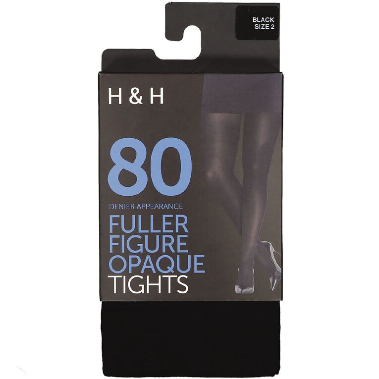 H&H Women's Full Figure Opaque Tights 80 Denier, Black, hi-res