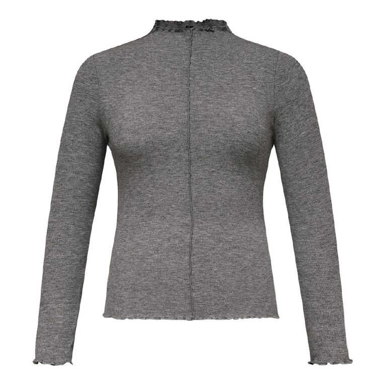 H&H Women's Long Sleeve Fine Rib Seam Detail Top, Grey Dark, hi-res